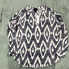 JCrew Women’s Blue/Ivory Design Silk Blouse Size 00 188 NWT picture
