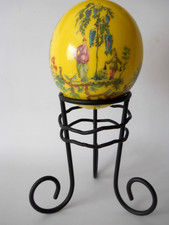 Artist Signed ORIENTAL SCENE Hand Painted Ostrich Egg & Stand Vibrant Colors 12