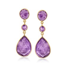 Ross-Simons 24.50 ct. t.w. Amethyst Drop Earrings in 18kt Gold Over Sterling picture