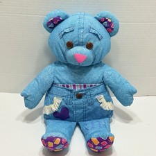 Vintage Tyco Blue Jean Doodle Bear Plush 1995 Button Eyes Retro Toys picture