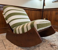 Mid-Century Modern Rocking Chair Green Stripe Upholstered Solid Wood Frame picture
