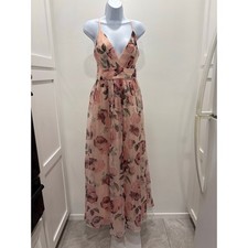 NWT Lulus Romance That Wows Blush Pink Floral Organza Maxi Formal Dress Medium picture