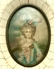 ANTIQUE FRENCH ANATOLE VELY MINIATURE OIL PORTRAIT PAINTING DIVIDED SPINE FRAME picture