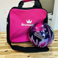 New Undrilled Brunswick Rhino Bowling Ball Pink Purple Swirl 8 Lbs with Bag picture