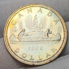 Canada 1972 Proof-like 50% Silver Dollar $1 Unc BU Pastel Toning Reverse GB-2bE picture