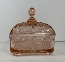 Indiana Glass Vintage Tiara Pink Honeybee Hive Square Footed Box with Lid picture