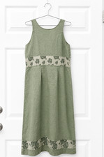 Aly Wear Linen Maxi Dress Large Sage Green Floral Lagenlook Sleeveless Made USA picture