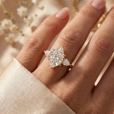 IGI 3.5 Ct Dutch Marquise Cut Lab Grown Diamond Three Stone Ring 14K Yellow Gold picture
