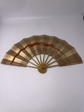 Vintage Japanese Folding Fan Sensu Bamboo Gold Silk Style w/ Original Box picture