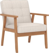 Mid-Century Modern Linen Fabric Accent Chair for Living Room,Beige picture