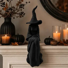 **Black Seated Witch Wall Hanging Halloween Faceless Figurine Decor** picture