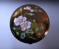 Antique Bohemian Glass Dresser Box Hand Enameled Flowers picture