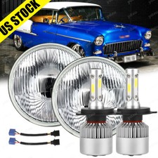7 Inch led GLASS Headlight Round, ORIGINAL CLASSIC LOOK Conversion Chrome pair picture