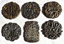 Collection of Six Fengshui Chinese Carved Jade Yubi Bi Amulet Pendants picture