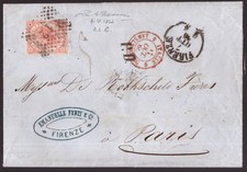 Italy Kingdom, 2 lire DLR isolated on letter to France from Florence 1866 -HX00 picture