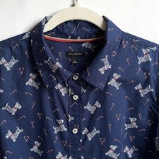 Talbots Button Up Shirt Women's Large Westie Dogs Candy Canes Navy Blue Festive picture