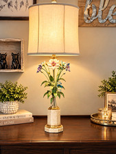 Vintage Italian Tole & Porcelain Floral Table Lamp with Matching Finial – 1960s picture
