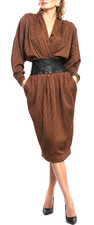 Francesca of Damon Silk Wrap Power Dress Sz 14 Hourglass Leather Waist 1980s picture