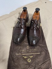 Carlo di Nuzzo Shoes Mens Size 9 Brown Ostrich Cap Toe Dress Oxford Made Italy picture