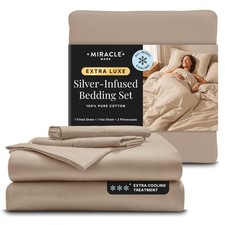 Miracle Made King Luxe Cooling Sheet Set Sand  4pc Cotton Sateen Solid picture
