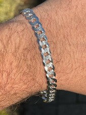 8mm Mens Miami Cuban Bracelet Diamond Cut Real Solid 925 Sterling Silver Italy picture
