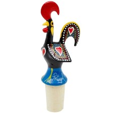 Traditional Hand-Painted Portuguese Good Luck Rooster Wine Bottle Stopper picture