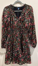 Boho Old Navy black metallic floral smocked long sleeve dress picture