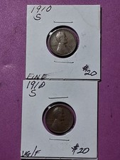 1910-S (2 COINS) LINCOLN CENT. FINE CONDITION . KEY DATE. LOW MINTAGE picture