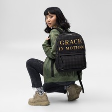 Grace in Motion Backpack Black Gold All Over Print Unisex Laptop Travel Bag picture