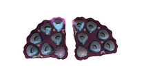 PR OF FRENCH LIMOGES PORCELAIN OYSTER PLATES | HAND-PAINTED RASPBERRY & TURQ. picture