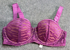 AdoreMe Bra Purple Lace Balconette Underwire Lightly Padded 34DD Wide Straps  picture