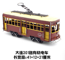 41CM Handmade Antique Dalian Tram Line 201 Bus Tin Metal Reproduction Model picture