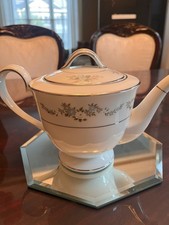 Vintage Noritake Leonore 6676 Porcelain Teapot with Lid Platinum Trim Japan EUC picture