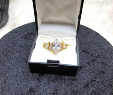 vintage 14kt gold plated two tone marquise and baguette cz ring size 7, NOS picture