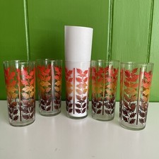 MCM set 5 Vtg Federal Glasses Ombre Red orange LEAF LEAVES Tumblers 1950’s picture