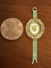 Antique French Gilt Metal Dollhouse Miniature Hanging Wall Picture Floral Design picture