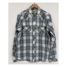 Ariat Shirt Mens Medium Blue Plaid Pearl Snap Retro Fit Western Long Sleeve NEW picture