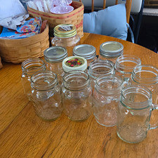 Small Clear Glass Mason Jars w/ Silver Metal Lids, Reusable, Lot of 9 picture
