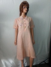 VTG 1930-40s Day Tea Dress Peach Pink Semi Sheer Embroidery Floral LR picture