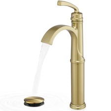 HEYMYTAP Tall Vessel Sink Faucet Brass Waterfall Single Handle Gold 1 Hole picture