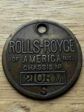 RARE HTF VINTAGE ROLLS ROYCE OF AMERICA CHASSIS TAG BRASS UNCLEANED KEY FOB picture