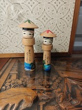 Vintage 1965 Japanese Sosaku Kokeshi Doll Pair Coastal Scene Hand Painted Souven picture