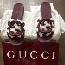 Gucci Purple Interlocking G Logo Rubber Slide Sandals Open Toe US 6 picture