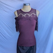 INC International Concepts Blouse Women Burgundy Excellent Lace Cold Shoulder M picture