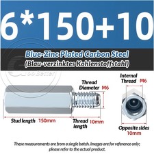 10 Pcs Male-Female Galvanised Hex Standoff Screw Spacer M6 × 150mm+10mm picture