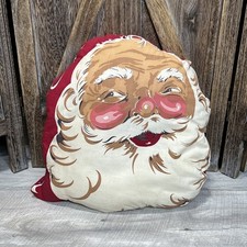 Vintage 1950s Santa Claus Face Head Merry Christmas Script Pillow 14” x 14” picture