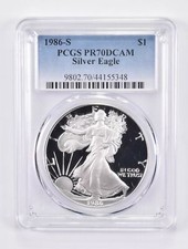 1986-S American Silver Eagle PR70 DCAM PCGS Blue Label picture