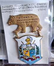 Antique 1904 Knights Templar Badge St. Omer Commandery No. 30 SANTA BARBARA L@@K picture