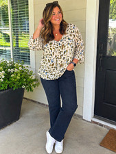 SIZE 2X Belle by Kim Gravel® NEW Triple Luxe Blue and Cream Animal Print Top picture