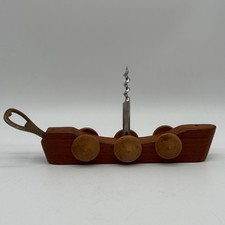 Vintage 1960s Danish Teak Viking Ship Corkscrew Bottle Opener Bar Tool Denmark picture